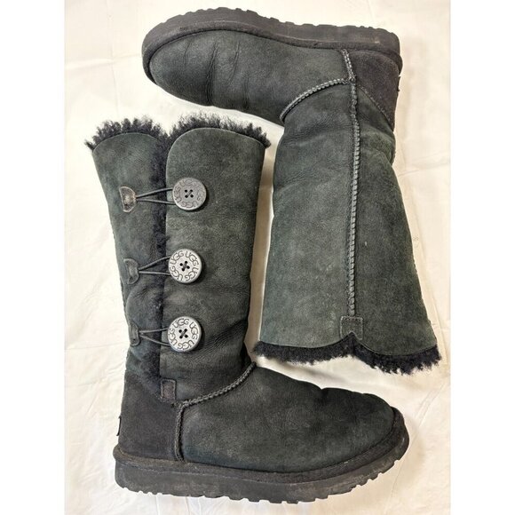 UGG Bailey Button II Triple Black Suede Boot Womens Size 7 - Picture 7 of 12